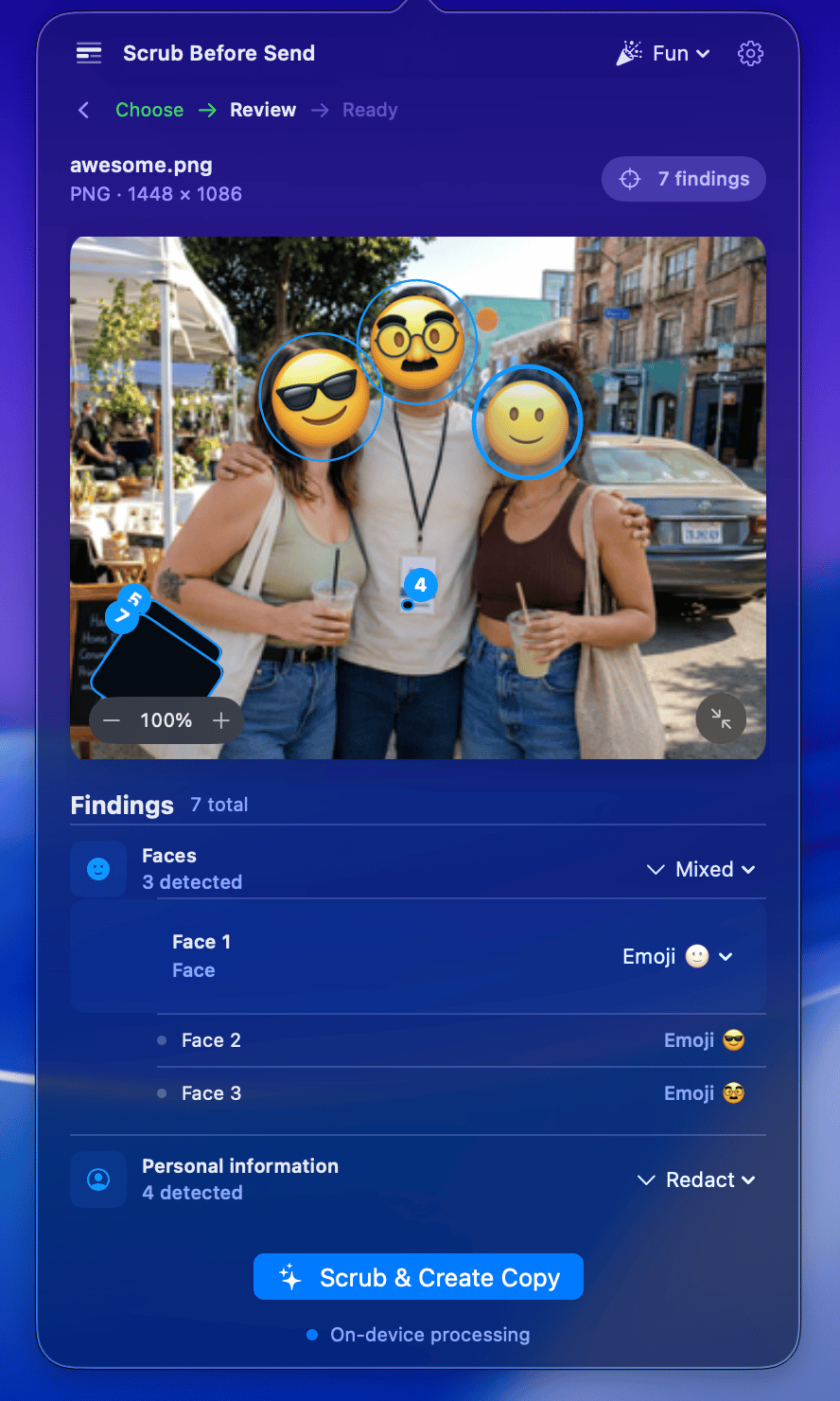 Scrub Before Send detecting faces and personal information in a photo